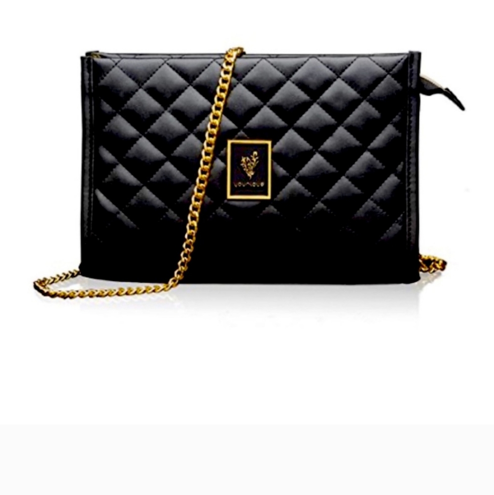 Younique black quilted crossbody bag with gold tone chain